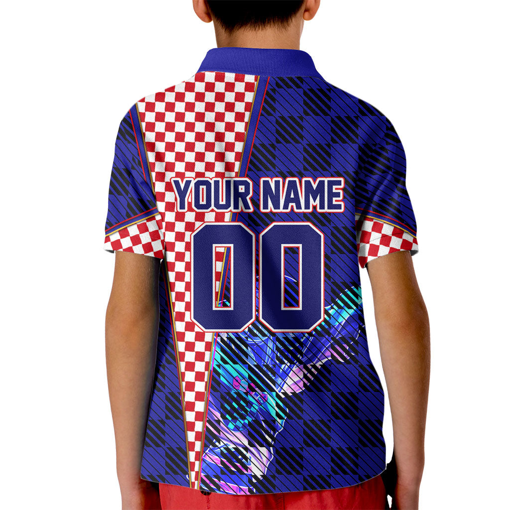 Personalized Croatia Football Kid Polo Shirt Checkerboard Graphic - Golden Champion Trophy And Flag