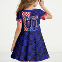 Personalized Croatia Football Kid Short Sleeve Dress Checkerboard Graphic - Golden Champion Trophy And Flag