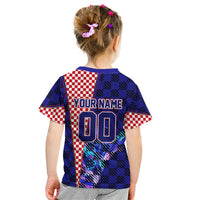 Personalized Croatia Football Kid T Shirt Checkerboard Graphic - Golden Champion Trophy And Flag