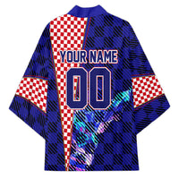 Personalized Croatia Football Kimono Checkerboard Graphic - Golden Champion Trophy And Flag