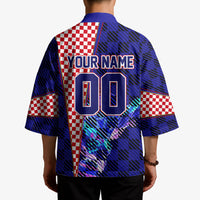 Personalized Croatia Football Kimono Checkerboard Graphic - Golden Champion Trophy And Flag
