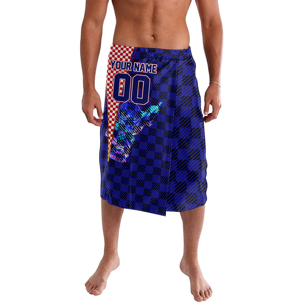 Personalized Croatia Football Lavalava Checkerboard Graphic - Golden Champion Trophy And Flag