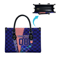 Personalized Croatia Football Leather Bag Checkerboard Graphic - Golden Champion Trophy And Flag