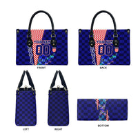 Personalized Croatia Football Leather Bag Checkerboard Graphic - Golden Champion Trophy And Flag