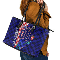Personalized Croatia Football Leather Tote Bag Checkerboard Graphic - Golden Champion Trophy And Flag