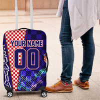 Personalized Croatia Football Luggage Cover Checkerboard Graphic - Golden Champion Trophy And Flag