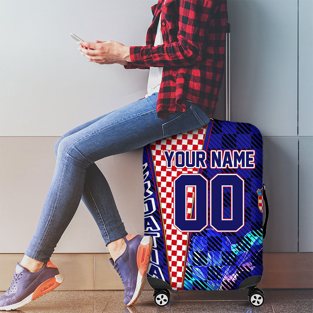 Personalized Croatia Football Luggage Cover Checkerboard Graphic - Golden Champion Trophy And Flag