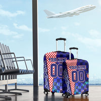 Personalized Croatia Football Luggage Cover Checkerboard Graphic - Golden Champion Trophy And Flag