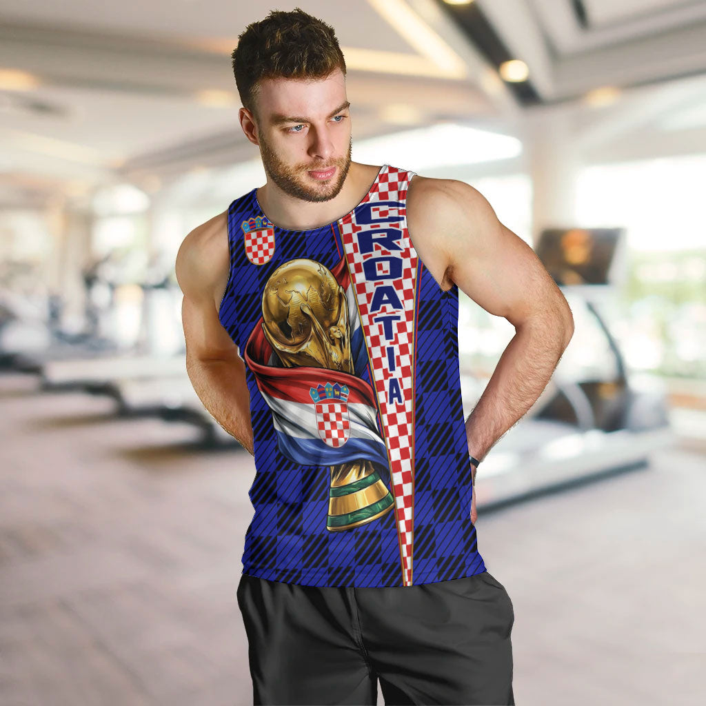 Personalized Croatia Football Men Tank Top Checkerboard Graphic - Golden Champion Trophy And Flag