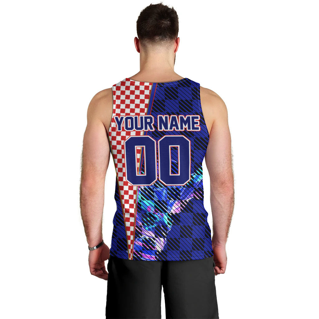 Personalized Croatia Football Men Tank Top Checkerboard Graphic - Golden Champion Trophy And Flag