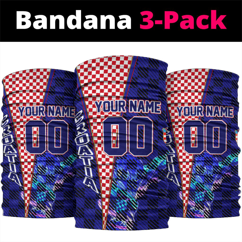 Personalized Croatia Football Neck Gaiter Checkerboard Graphic - Golden Champion Trophy And Flag