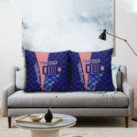 Personalized Croatia Football Pillow Cover Checkerboard Graphic - Golden Champion Trophy And Flag