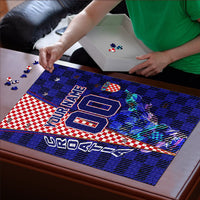 Personalized Croatia Football Puzzle Checkerboard Graphic - Golden Champion Trophy And Flag