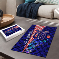 Personalized Croatia Football Puzzle Checkerboard Graphic - Golden Champion Trophy And Flag