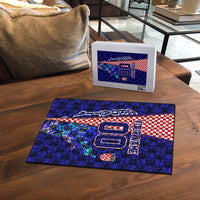 Personalized Croatia Football Puzzle Checkerboard Graphic - Golden Champion Trophy And Flag