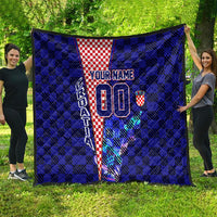 Personalized Croatia Football Quilt Checkerboard Graphic - Golden Champion Trophy And Flag