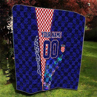 Personalized Croatia Football Quilt Checkerboard Graphic - Golden Champion Trophy And Flag