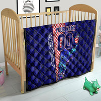 Personalized Croatia Football Quilt Checkerboard Graphic - Golden Champion Trophy And Flag