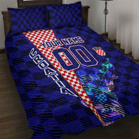 Personalized Croatia Football Quilt Bed Set Checkerboard Graphic - Golden Champion Trophy And Flag