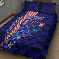 Personalized Croatia Football Quilt Bed Set Checkerboard Graphic - Golden Champion Trophy And Flag