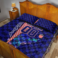 Personalized Croatia Football Quilt Bed Set Checkerboard Graphic - Golden Champion Trophy And Flag