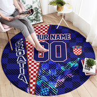 Personalized Croatia Football Round Carpet Checkerboard Graphic - Golden Champion Trophy And Flag