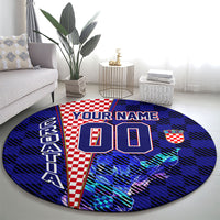 Personalized Croatia Football Round Carpet Checkerboard Graphic - Golden Champion Trophy And Flag