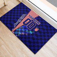Personalized Croatia Football Rubber Doormat Checkerboard Graphic - Golden Champion Trophy And Flag