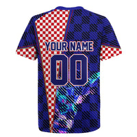 Personalized Croatia Football Rugby Jersey Checkerboard Graphic - Golden Champion Trophy And Flag