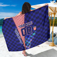 Personalized Croatia Football Sarong Checkerboard Graphic - Golden Champion Trophy And Flag
