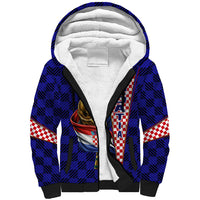 Personalized Croatia Football Sherpa Hoodie Checkerboard Graphic - Golden Champion Trophy And Flag