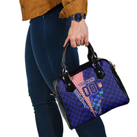 Personalized Croatia Football Shoulder Handbag Checkerboard Graphic - Golden Champion Trophy And Flag