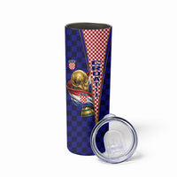 Personalized Croatia Football Skinny Tumbler Checkerboard Graphic - Golden Champion Trophy And Flag