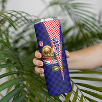Personalized Croatia Football Skinny Tumbler Checkerboard Graphic - Golden Champion Trophy And Flag