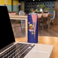 Personalized Croatia Football Skinny Tumbler Checkerboard Graphic - Golden Champion Trophy And Flag
