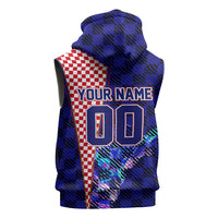 Personalized Croatia Football Sleeveless Hoodie Checkerboard Graphic - Golden Champion Trophy And Flag