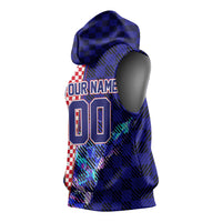 Personalized Croatia Football Sleeveless Hoodie Checkerboard Graphic - Golden Champion Trophy And Flag