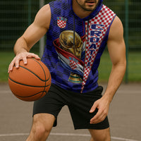 Personalized Croatia Football Sleeveless Hoodie Checkerboard Graphic - Golden Champion Trophy And Flag