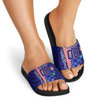 Personalized Croatia Football Slide Sandals Checkerboard Graphic - Golden Champion Trophy And Flag