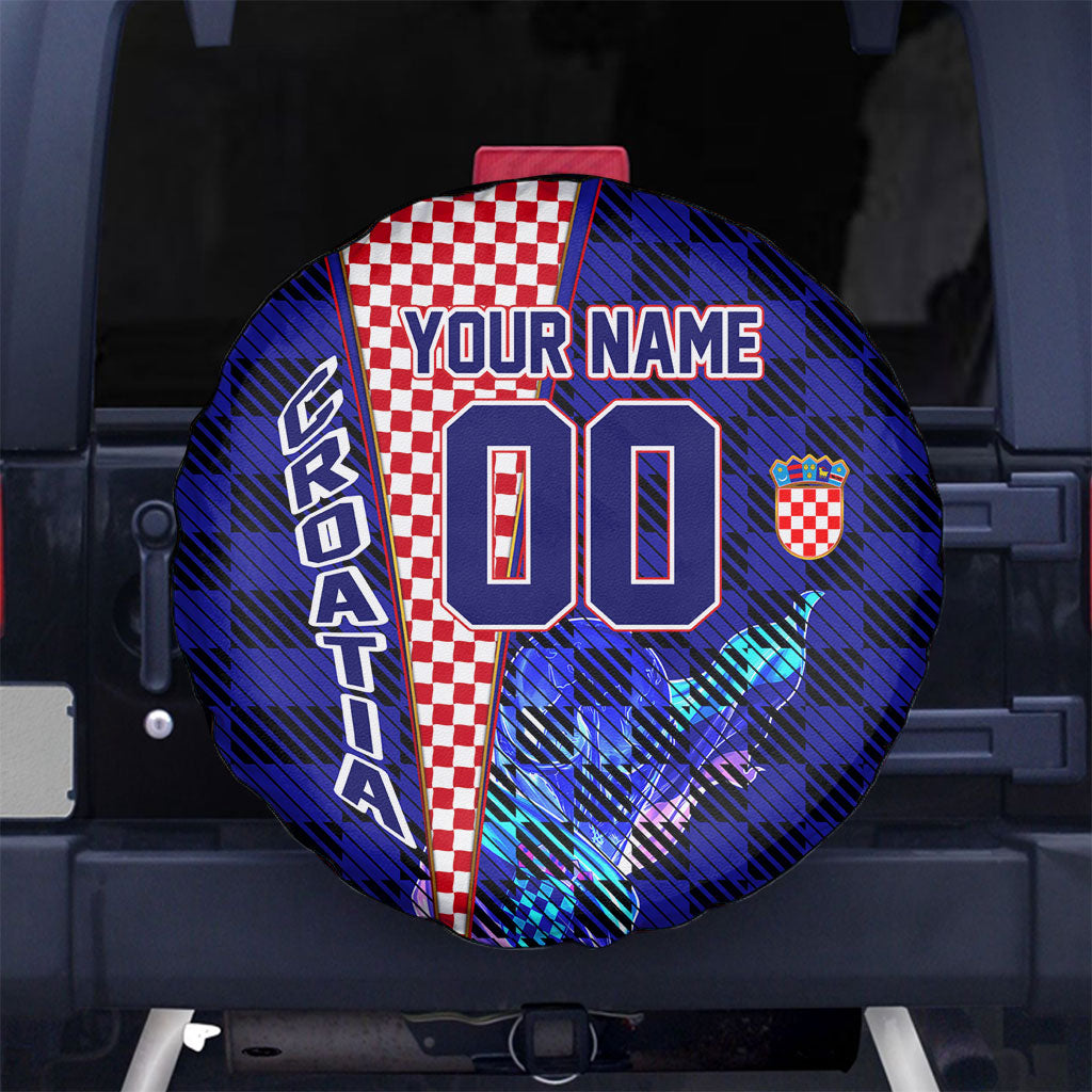 Personalized Croatia Football Spare Tire Cover Checkerboard Graphic - Golden Champion Trophy And Flag