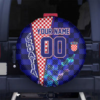 Personalized Croatia Football Spare Tire Cover Checkerboard Graphic - Golden Champion Trophy And Flag