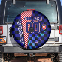 Personalized Croatia Football Spare Tire Cover Checkerboard Graphic - Golden Champion Trophy And Flag