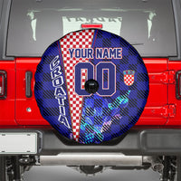 Personalized Croatia Football Spare Tire Cover Checkerboard Graphic - Golden Champion Trophy And Flag
