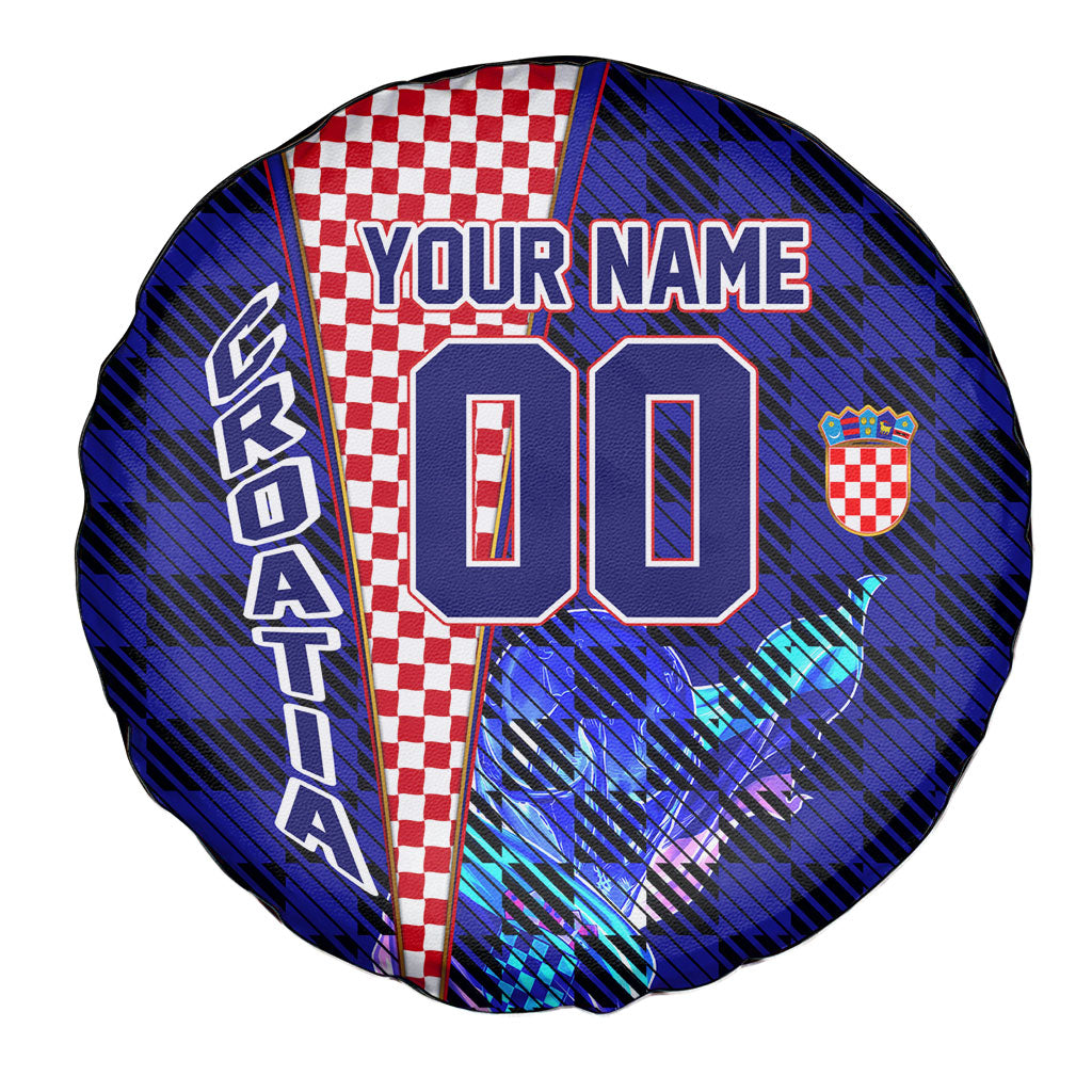 Personalized Croatia Football Spare Tire Cover Checkerboard Graphic - Golden Champion Trophy And Flag