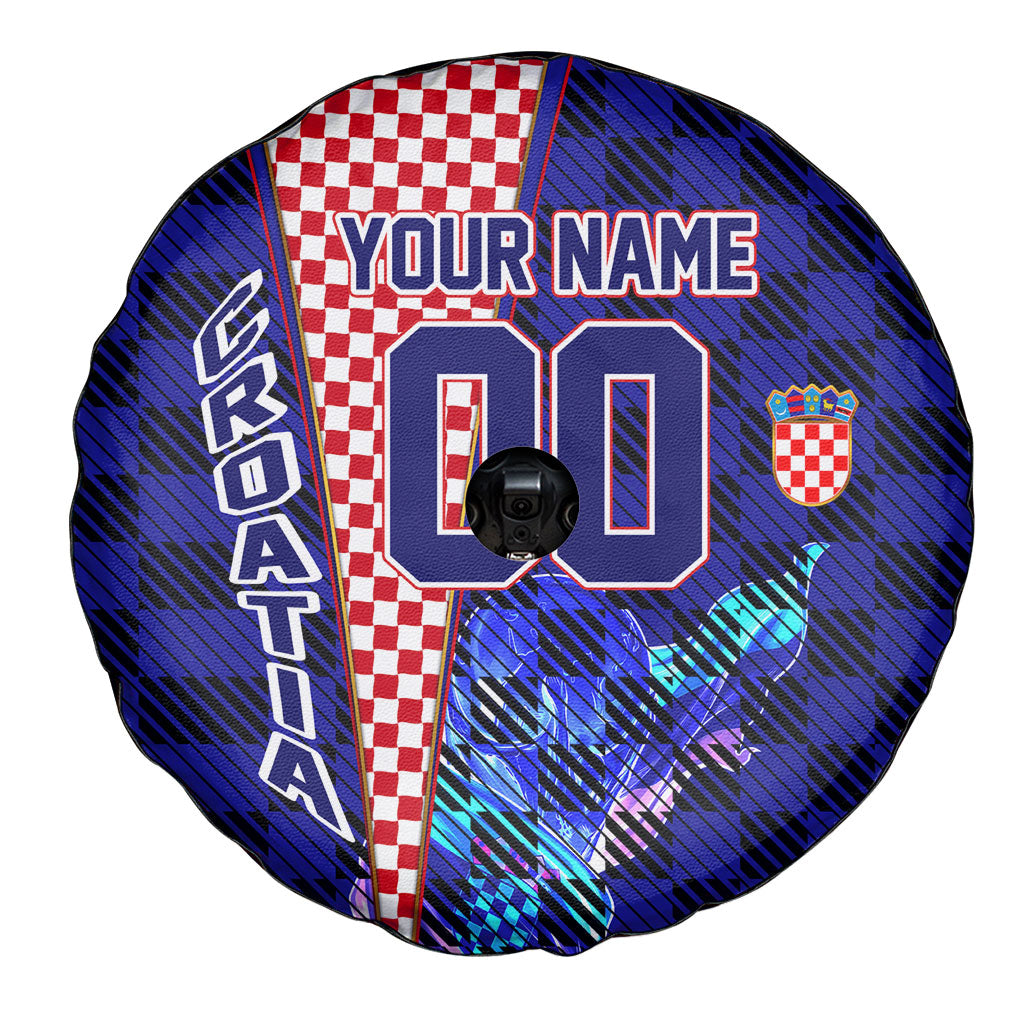 Personalized Croatia Football Spare Tire Cover Checkerboard Graphic - Golden Champion Trophy And Flag