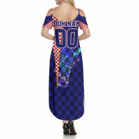 Personalized Croatia Football Summer Maxi Dress Checkerboard Graphic - Golden Champion Trophy And Flag