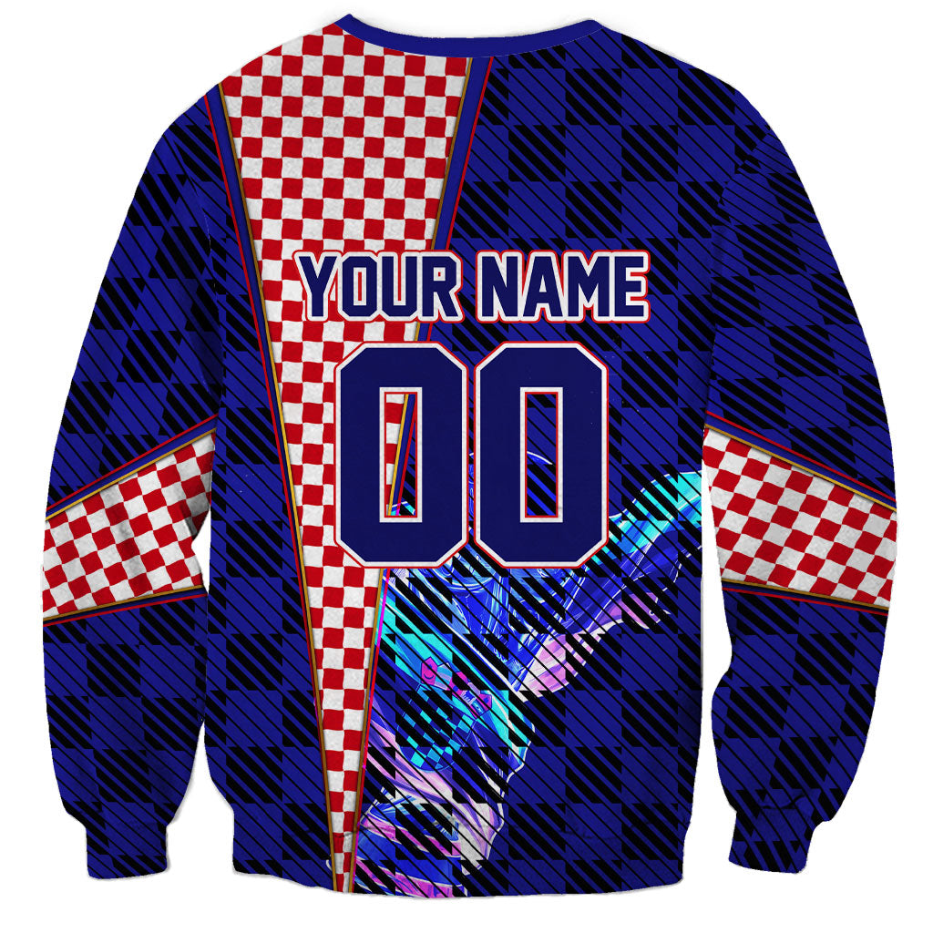 Personalized Croatia Football Sweatshirt Checkerboard Graphic - Golden Champion Trophy And Flag