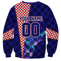 Personalized Croatia Football Sweatshirt Checkerboard Graphic - Golden Champion Trophy And Flag