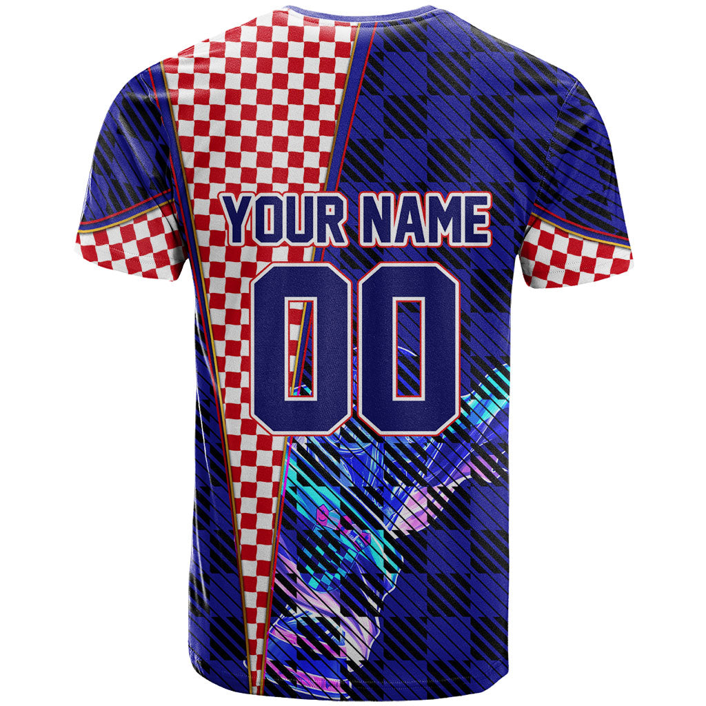 Personalized Croatia Football T Shirt Checkerboard Graphic - Golden Champion Trophy And Flag