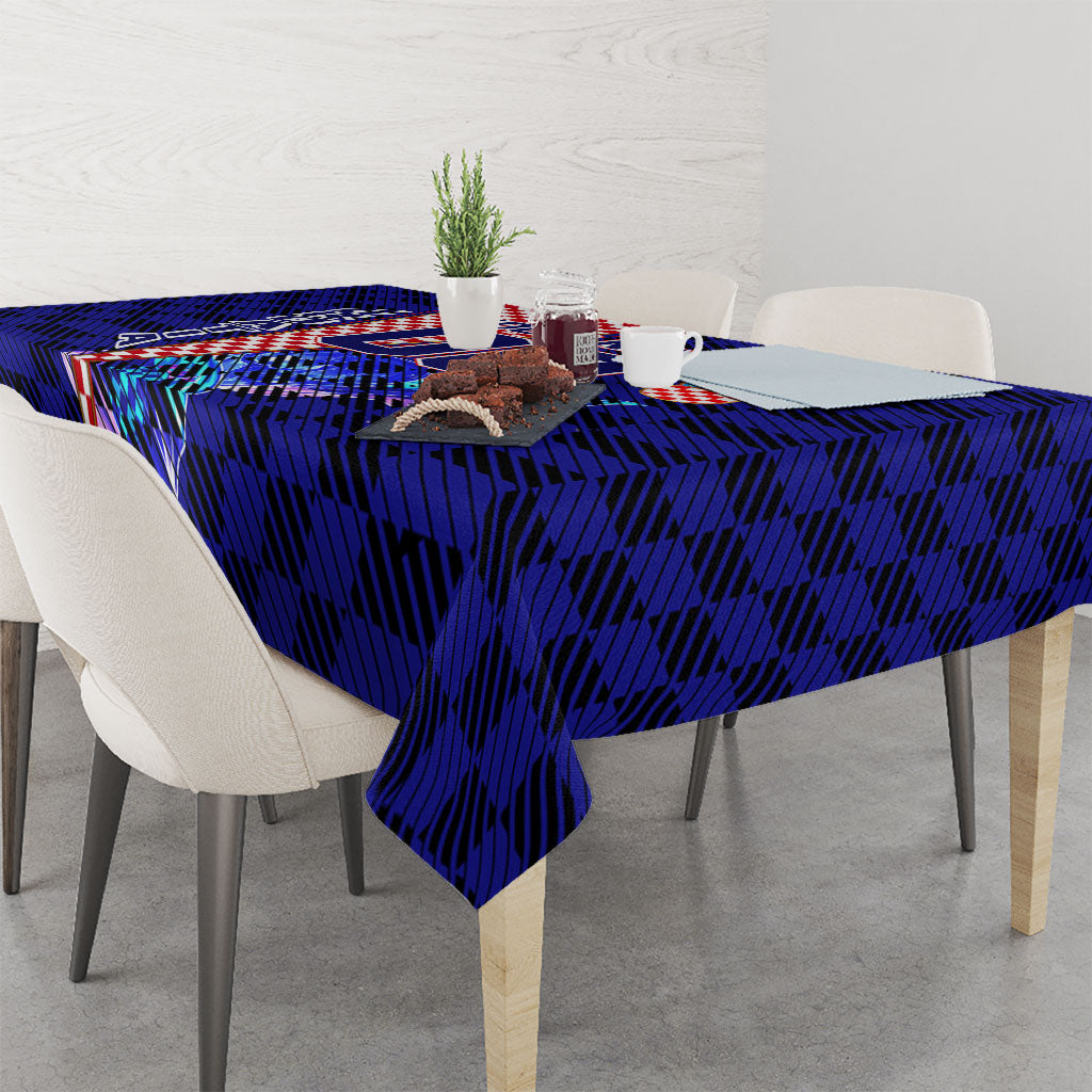 Personalized Croatia Football Tablecloth Checkerboard Graphic - Golden Champion Trophy And Flag